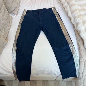 Mother The Shaker Prep Fray 27” navy and silver chino style pants